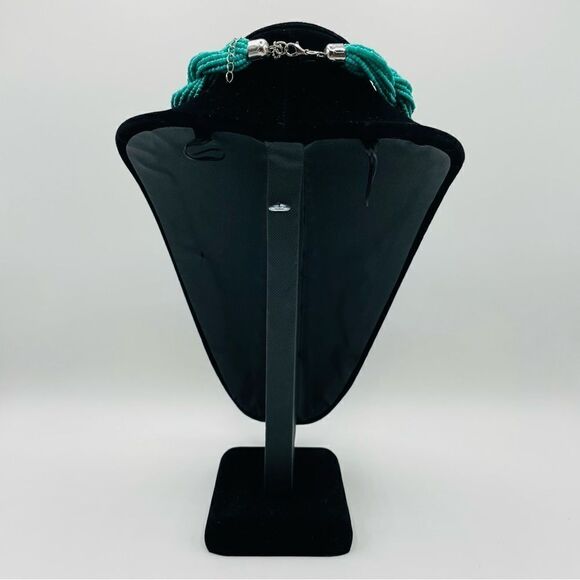 Turquoise Beaded Braided Multi Strand Necklace and Earring Set - Picture 8 of 9